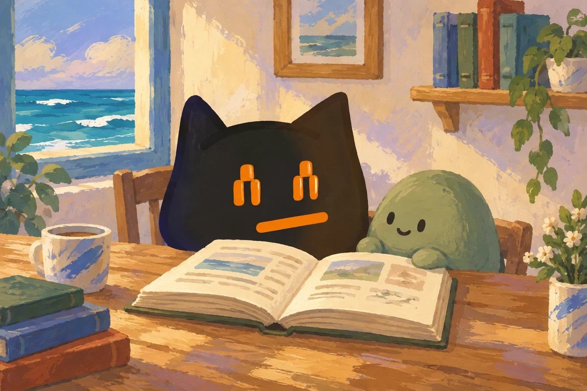 BeepBoopBit sharing a book with a friend in a quiet study.
